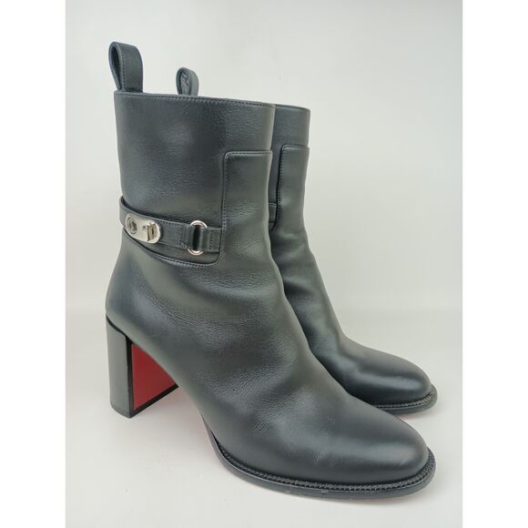 Christian Louboutin Women's Black Leather Lock Booties Size 37